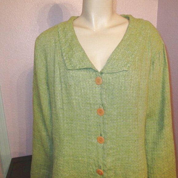 FLAX Cross Weave Linen Top Size L Tunic Tweed Button Up V-Neck Lagenlook Artsy - Picture 2 of 10